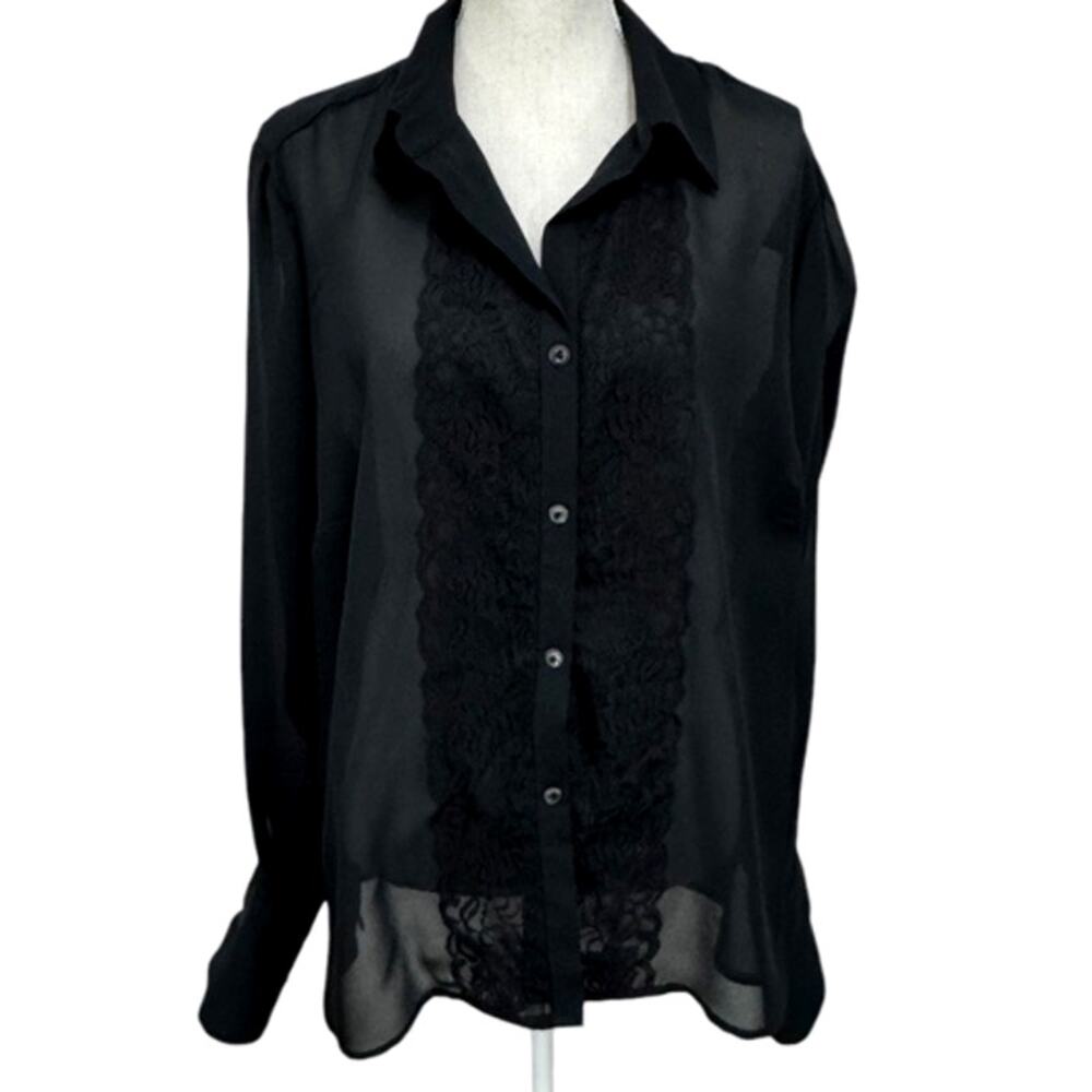 Norton McNaughton,Sheer Long Sleeve Blouse,Lace Accents,Dark Romance,Whimsy Goth